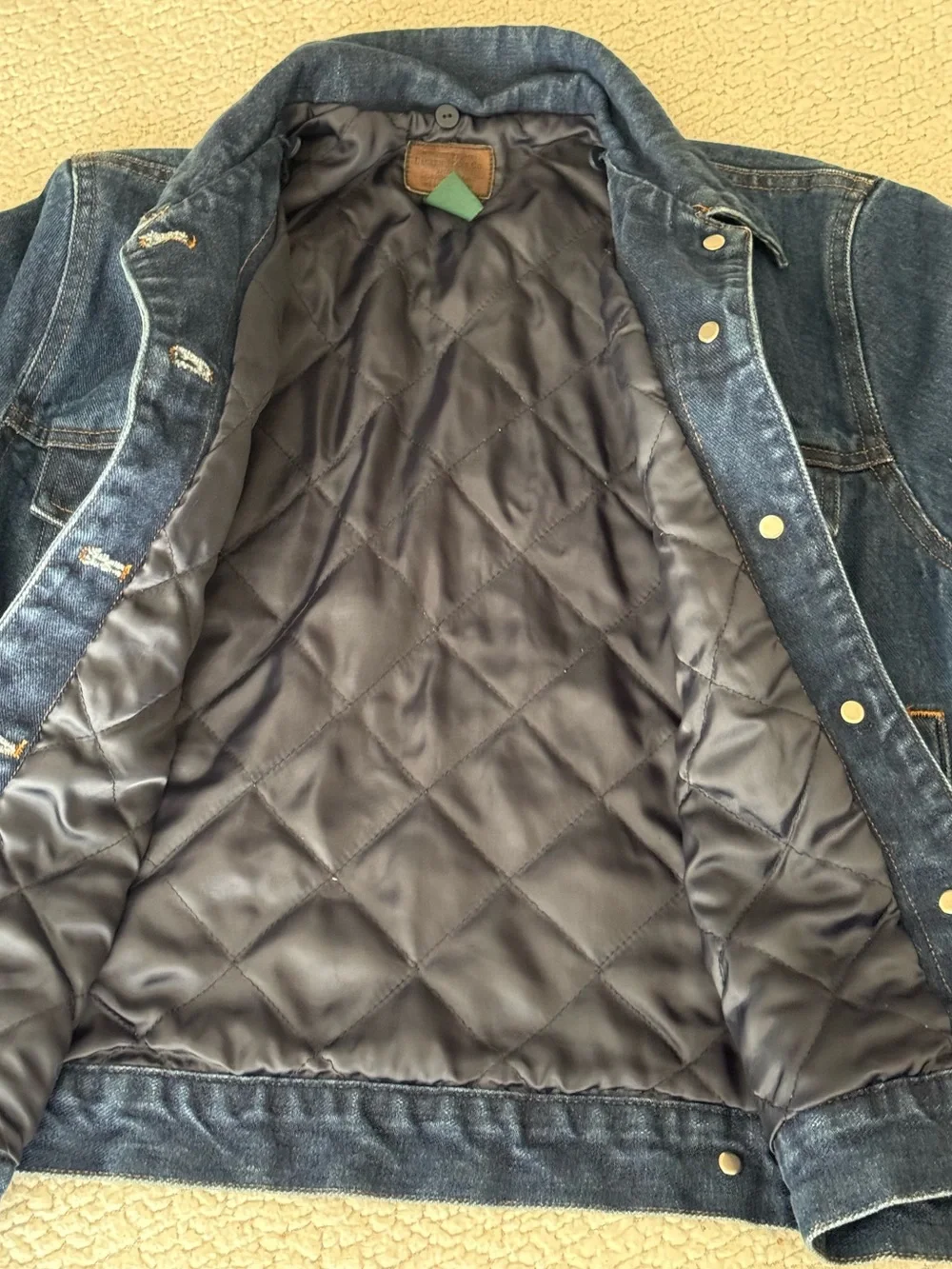 VTG Lauren Jeans Co Trucker Jacket Womens Petite M Blue Denim Quilted Lining 90s